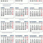Calendário 2013 com datas comemorativas e fases da lua