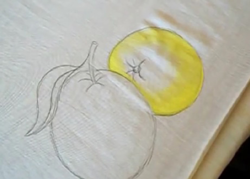 pintura no tecido laranjas